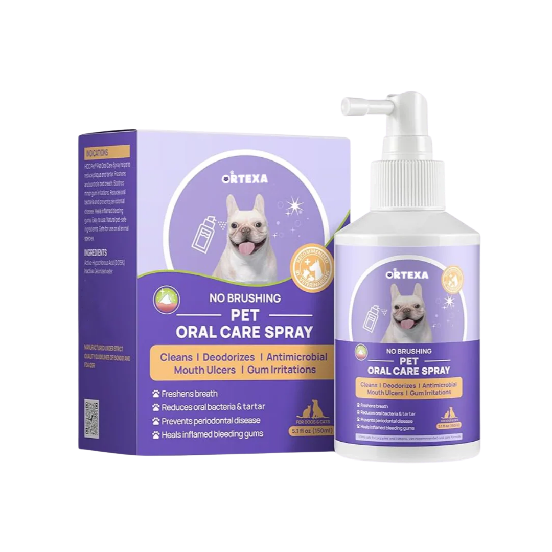 Ortexa No-Brush Pet Oral Care Spray — box and bottle